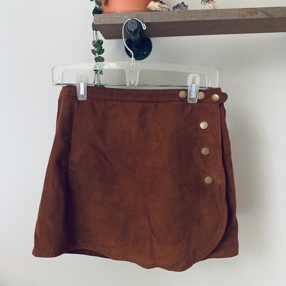 Camel Velvet Asymmetrical Skirt
